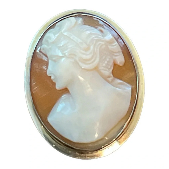 Left-Facing Nude Ceres Shell Cameo Sterling Silver Brooch/Pendant - Picture 2 of 4